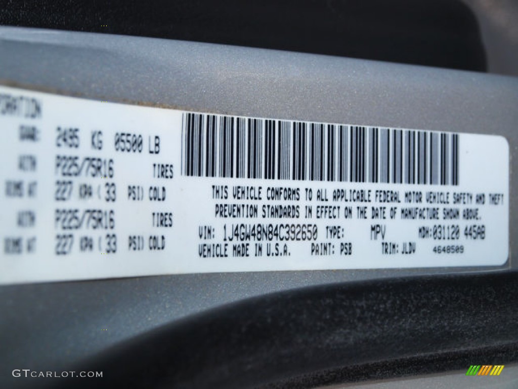 2004 Grand Cherokee Color Code PSB for Bright Silver Metallic Photo #71371046