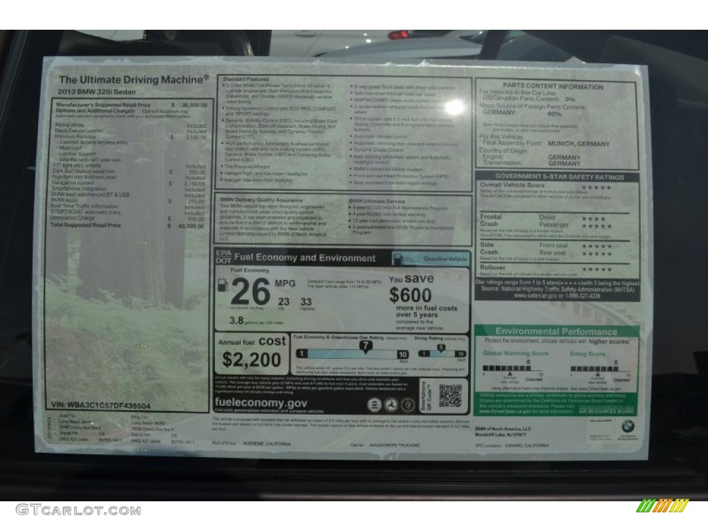2013 BMW 3 Series 328i Sedan Window Sticker Photo #71371864