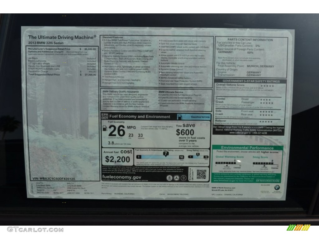 2013 BMW 3 Series 328i Sedan Window Sticker Photo #71372131