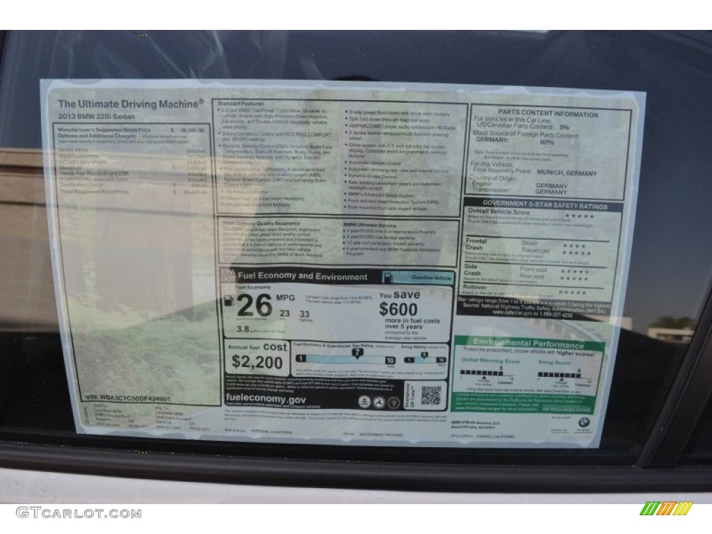 2013 BMW 3 Series 328i Sedan Window Sticker Photo #71372296