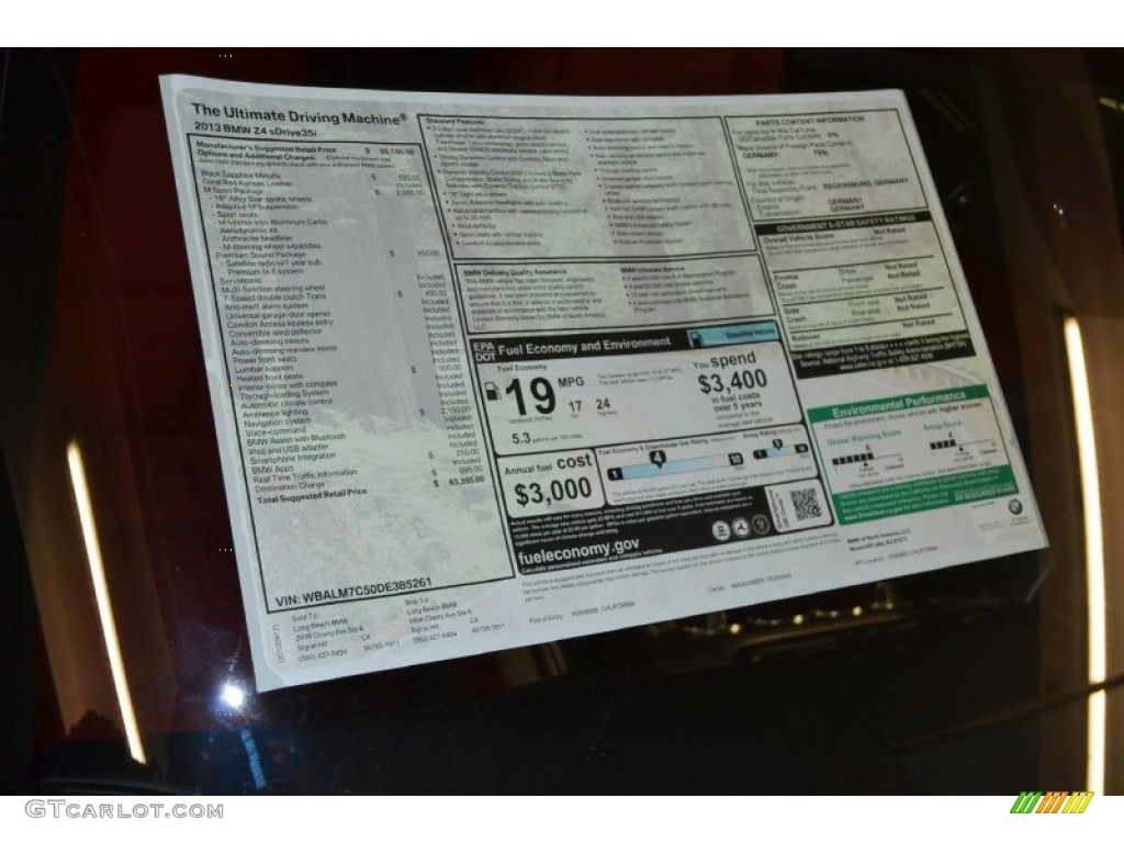 2013 BMW Z4 sDrive 35i Window Sticker Photo #71372695