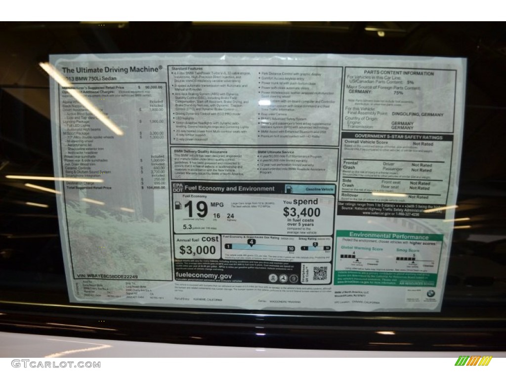 2013 BMW 7 Series 750Li Sedan Window Sticker Photo #71373058