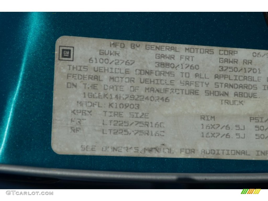 1995 C/K K1500 Regular Cab 4x4 - Bright Teal Metallic / Gray photo #20