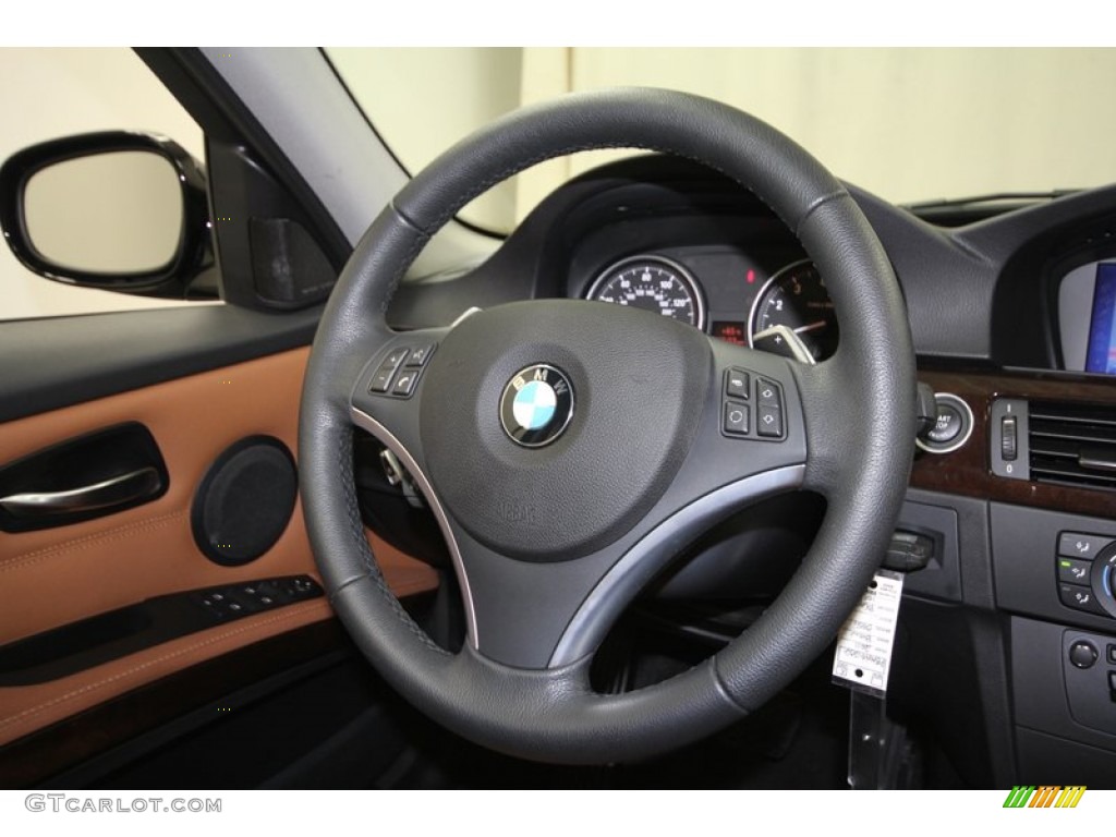 2011 BMW 3 Series 335i Sedan Saddle Brown Dakota Leather Steering Wheel Photo #71389210