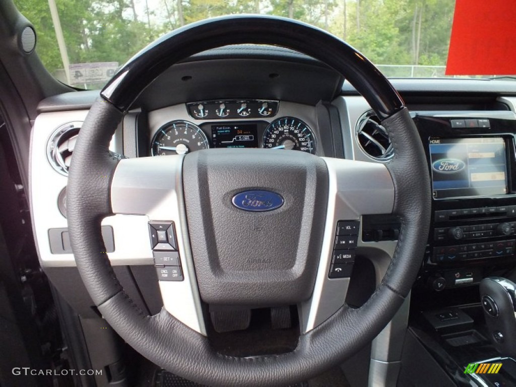 2012 Ford F150 Platinum SuperCrew 4x4 Platinum Sienna Brown/Black Leather Steering Wheel Photo #71389789