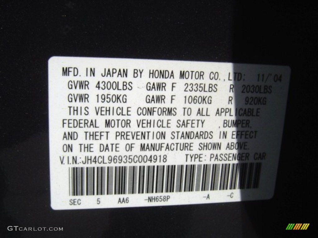 2005 TSX Color Code NH658P for Carbon Gray Pearl Photo #71391838