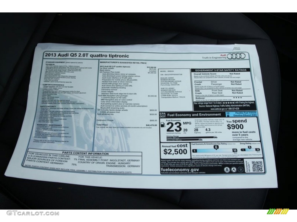 2013 Audi Q5 2.0 TFSI quattro Window Sticker Photo #71396361