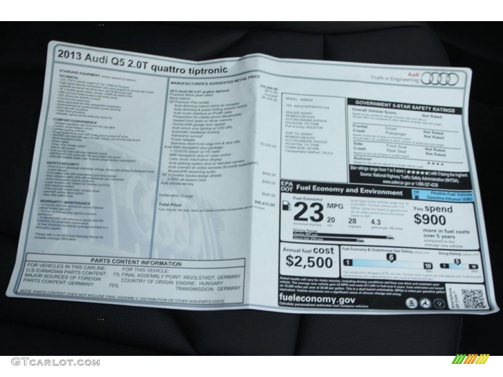 2013 Audi Q5 2.0 TFSI quattro Window Sticker Photo #71396611