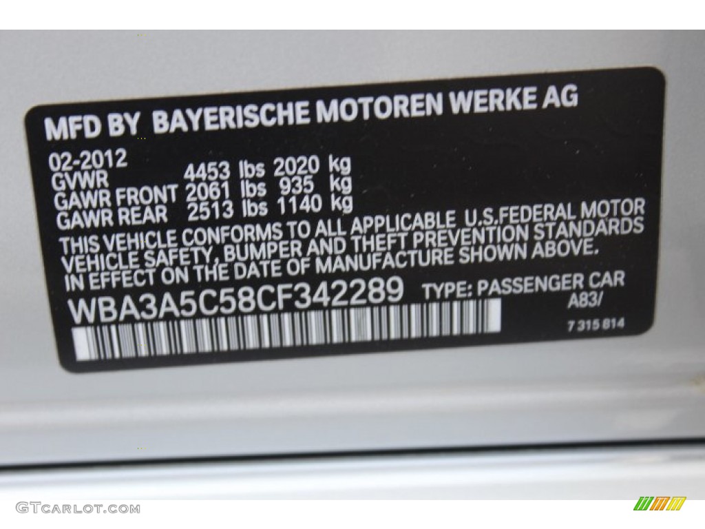 2012 3 Series Color Code A83 for Glacier Silver Metallic Photo #71402387