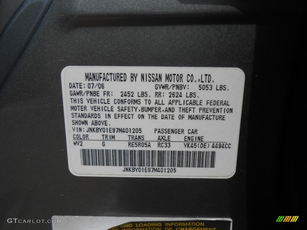 2007 Infiniti M 45 Sedan Color Code Photos
