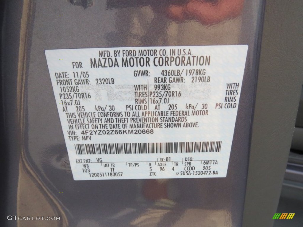 2006 Mazda Tribute i Color Code Photos