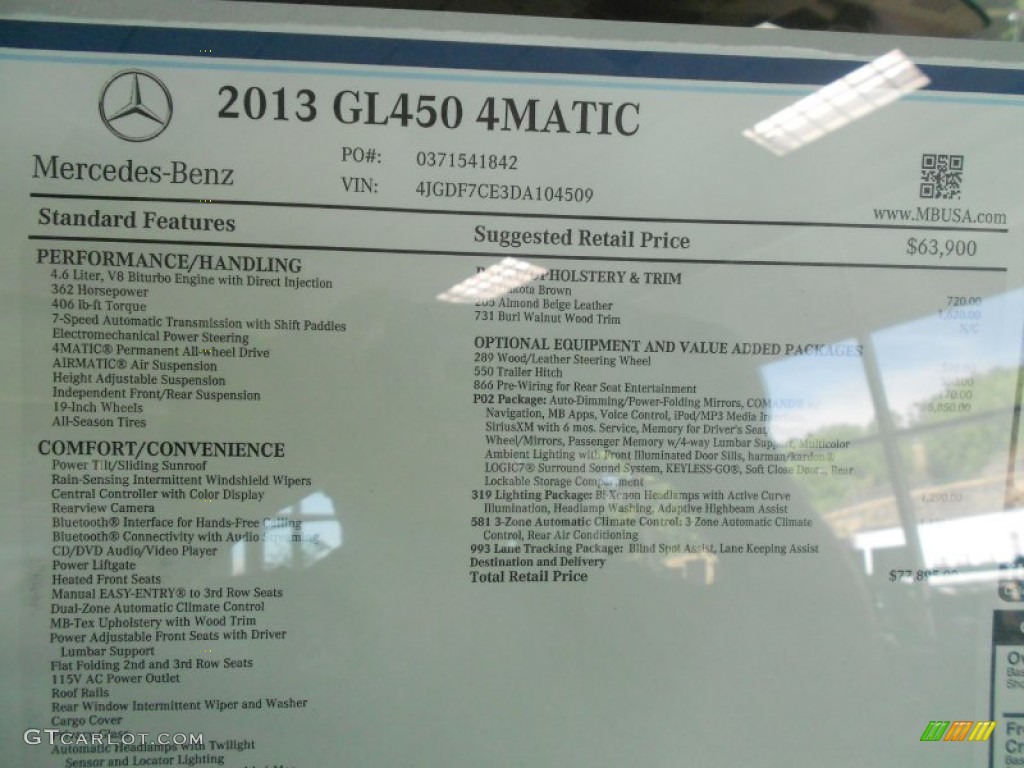 2013 Mercedes-Benz GL 450 4Matic Window Sticker Photo #71414017