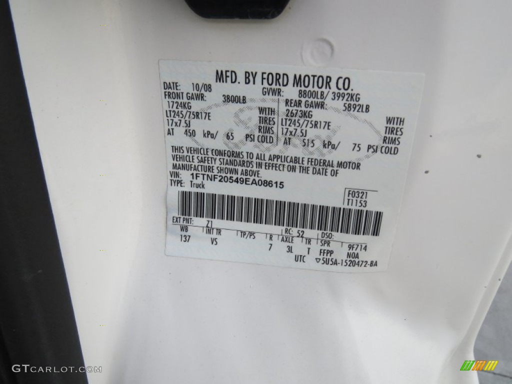 2009 F250 Super Duty Color Code Z1 for Oxford White Photo #71414083