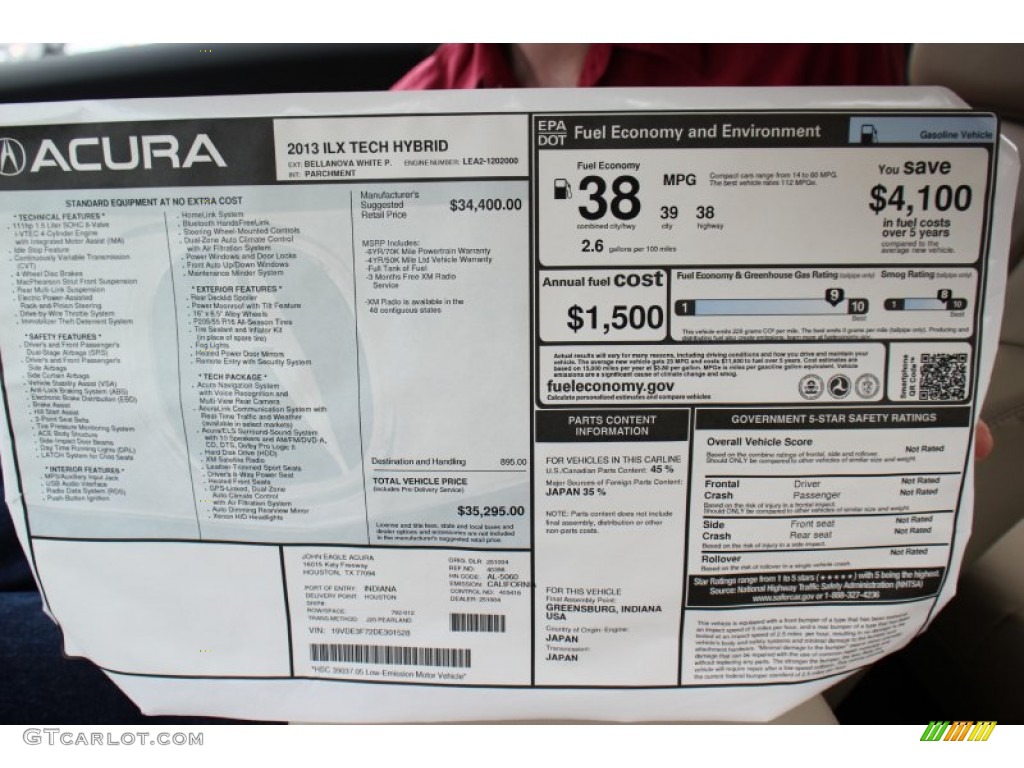 2013 Acura ILX 1.5L Hybrid Technology Window Sticker Photo #71415511