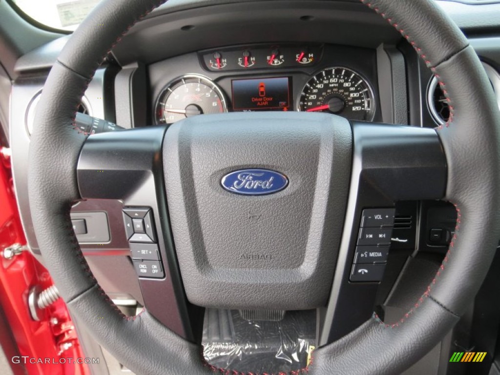 2012 Ford F150 FX4 SuperCrew 4x4 FX Sport Appearance Black/Red Steering Wheel Photo #71415670