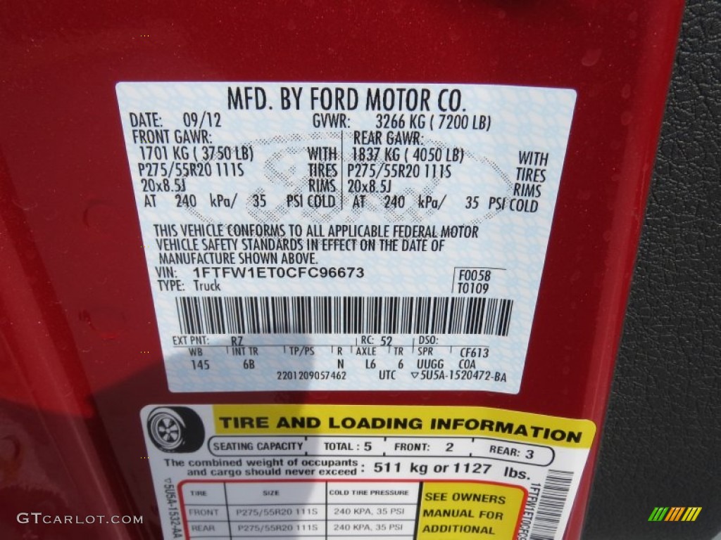 2012 F150 Color Code RZ for Red Candy Metallic Photo #71415697