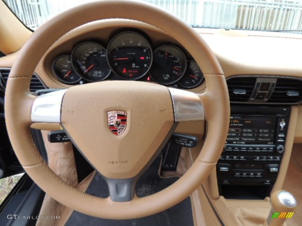 2009 Porsche 911 Carrera Coupe Sand Beige Steering Wheel Photo #71415958