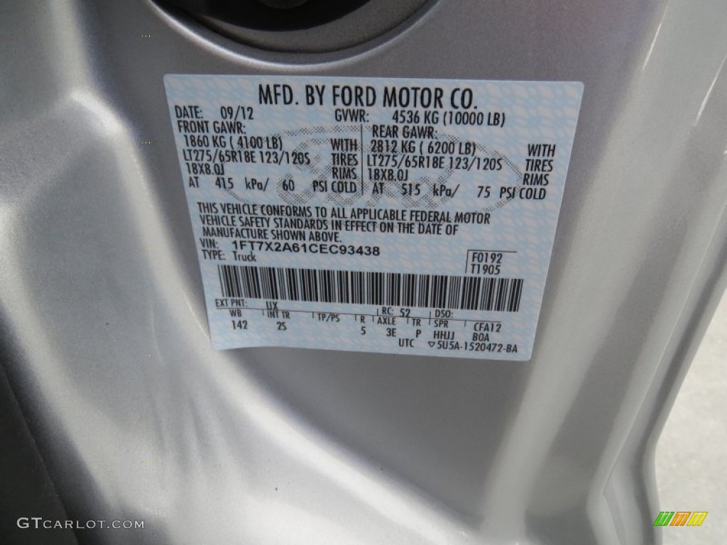 2012 F250 Super Duty Color Code UX for Ingot Silver Metallic Photo #71416837