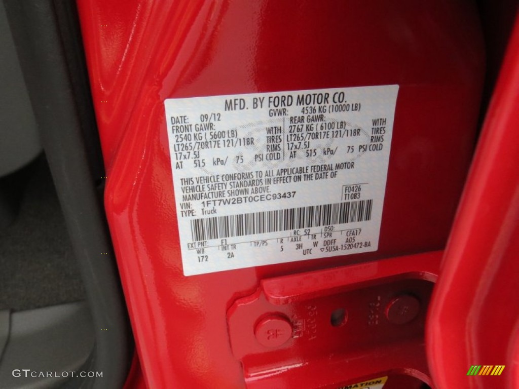 2012 F250 Super Duty Color Code F1 for Vermillion Red Photo #71417149