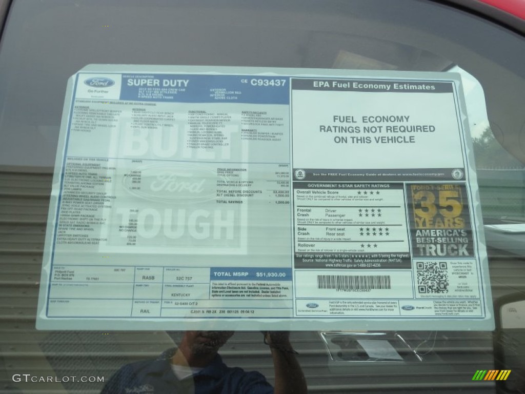 2012 Ford F250 Super Duty XLT Crew Cab 4x4 Window Sticker Photo #71417158