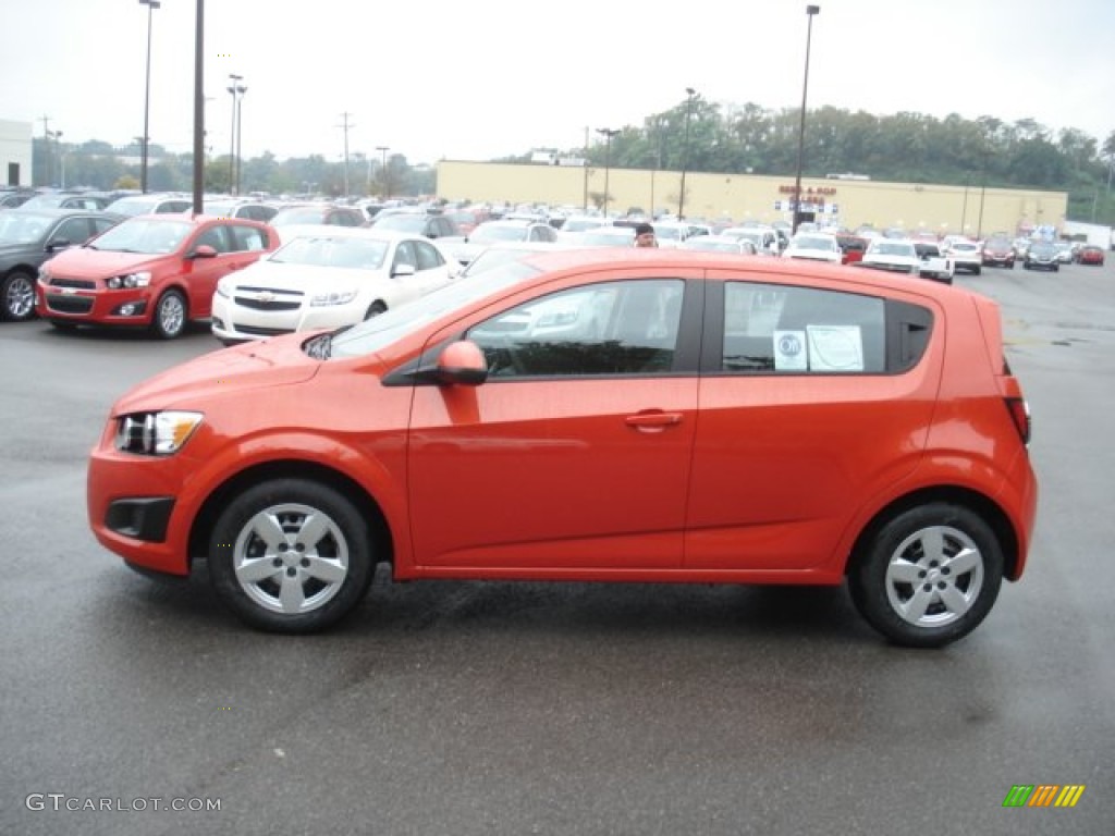 Inferno Orange Metallic 2013 Chevrolet Sonic LS Hatch Exterior Photo #71426065