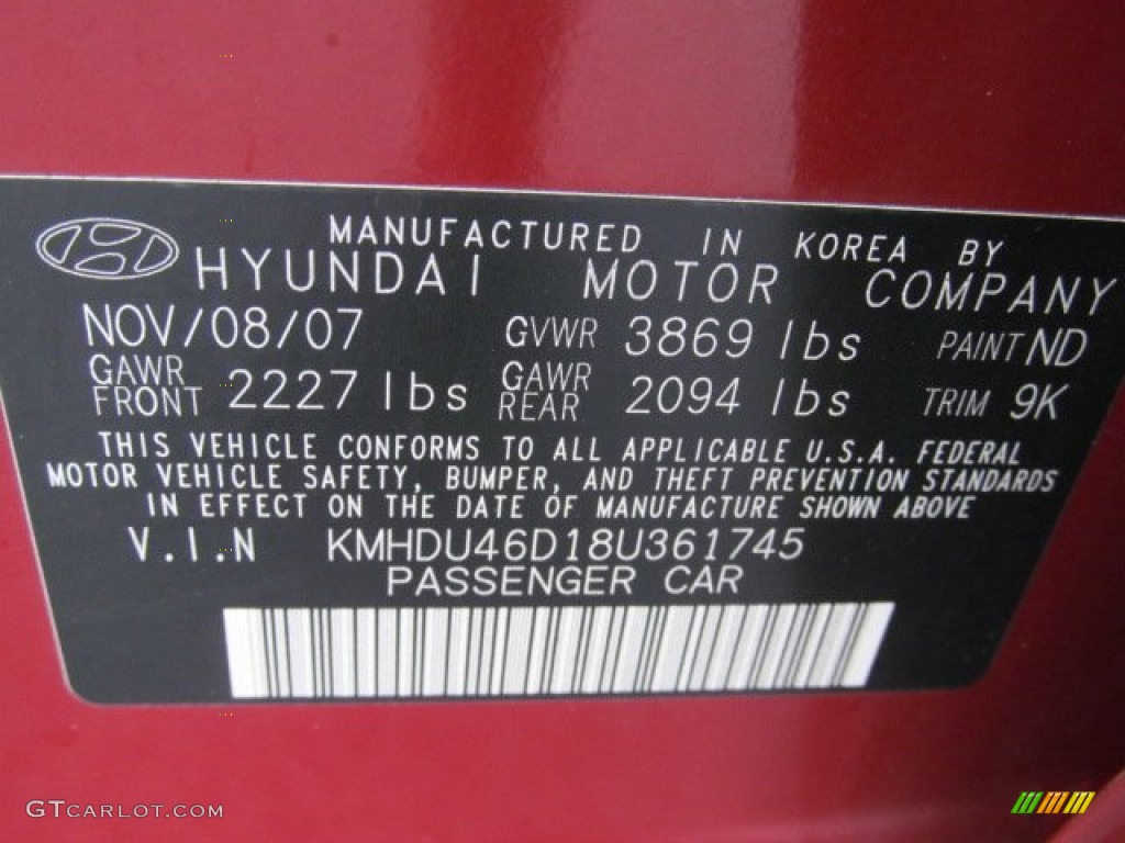 2008 Elantra Color Code ND for Apple Red Pearl Photo #71427557