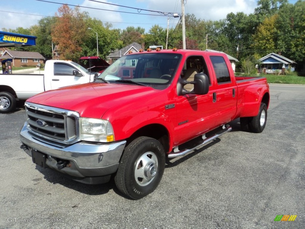 2002 F350 Super Duty Lariat Crew Cab 4x4 Dually - Red / Medium Parchment photo #2