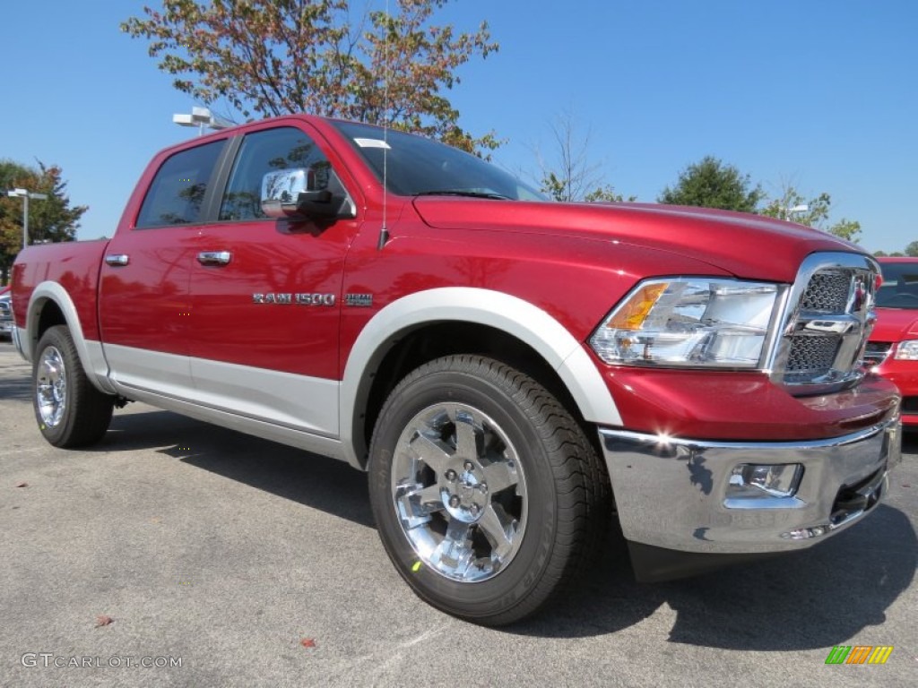 2012 Ram 1500 Laramie Crew Cab 4x4 - Deep Cherry Red Crystal Pearl / Light Pebble Beige/Bark Brown photo #4