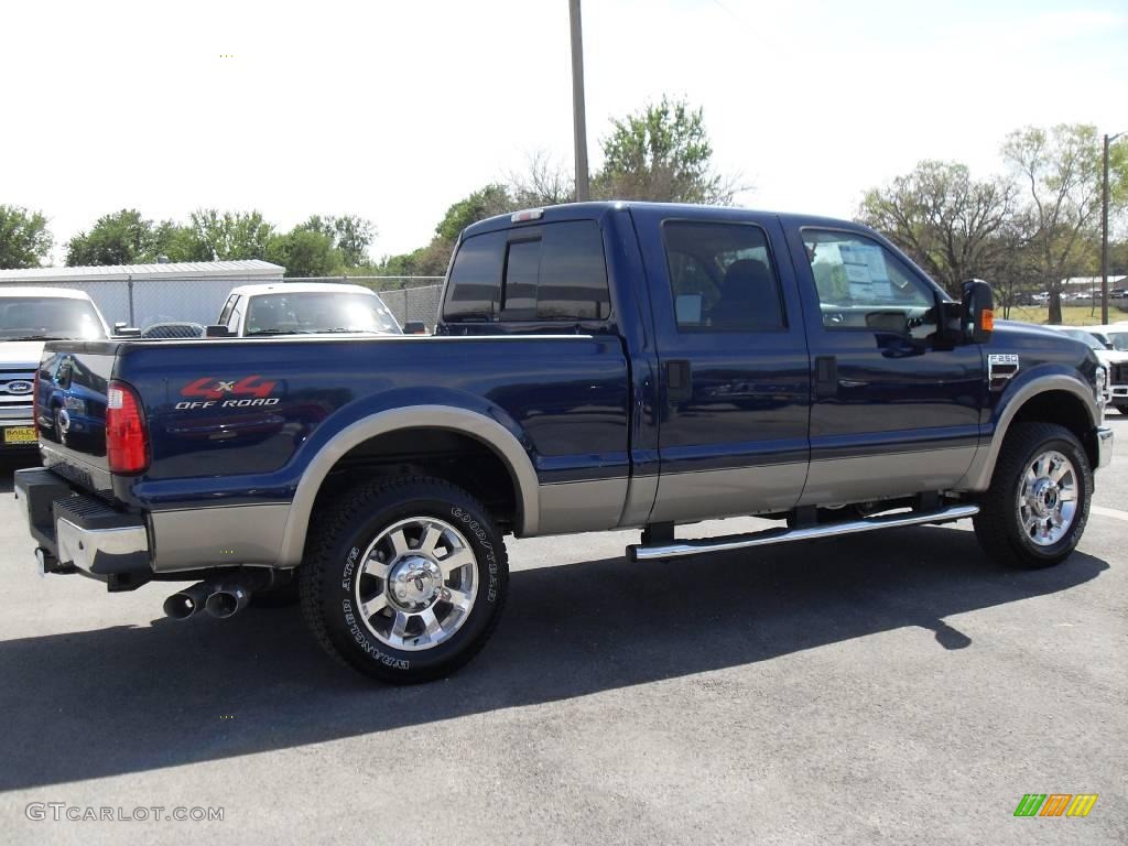 2009 F250 Super Duty Lariat Crew Cab 4x4 - Dark Blue Pearl Metallic / Camel photo #4