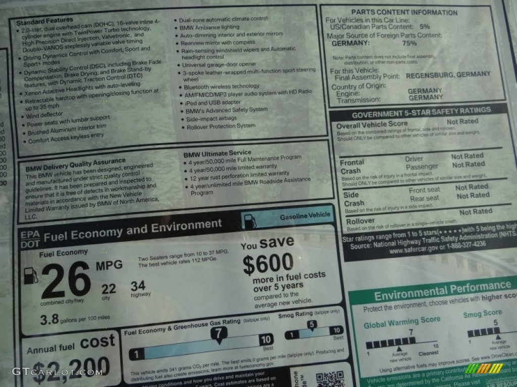 2013 BMW Z4 sDrive 28i Window Sticker Photo #71453711