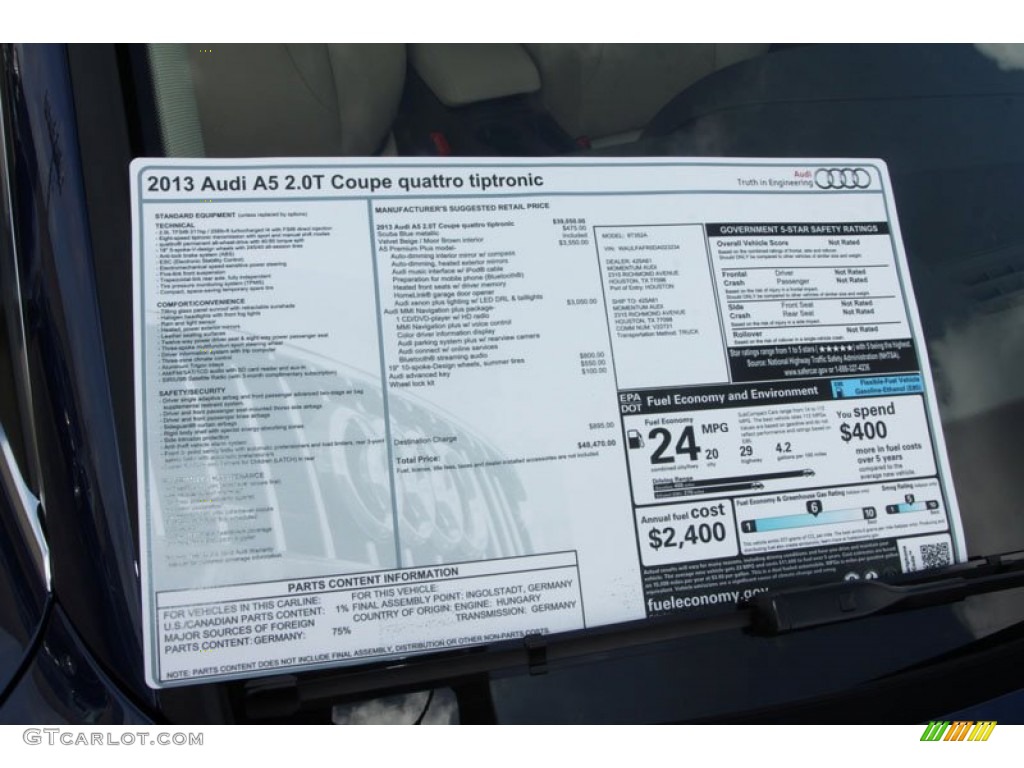 2013 Audi A5 2.0T quattro Coupe Window Sticker Photo #71457815