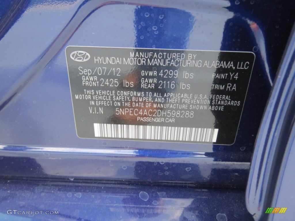 2013 Sonata Color Code Y4 for Indigo Night Blue Photo #71465768