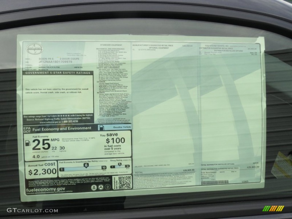 2013 Scion FR-S Sport Coupe Window Sticker Photo #71468081