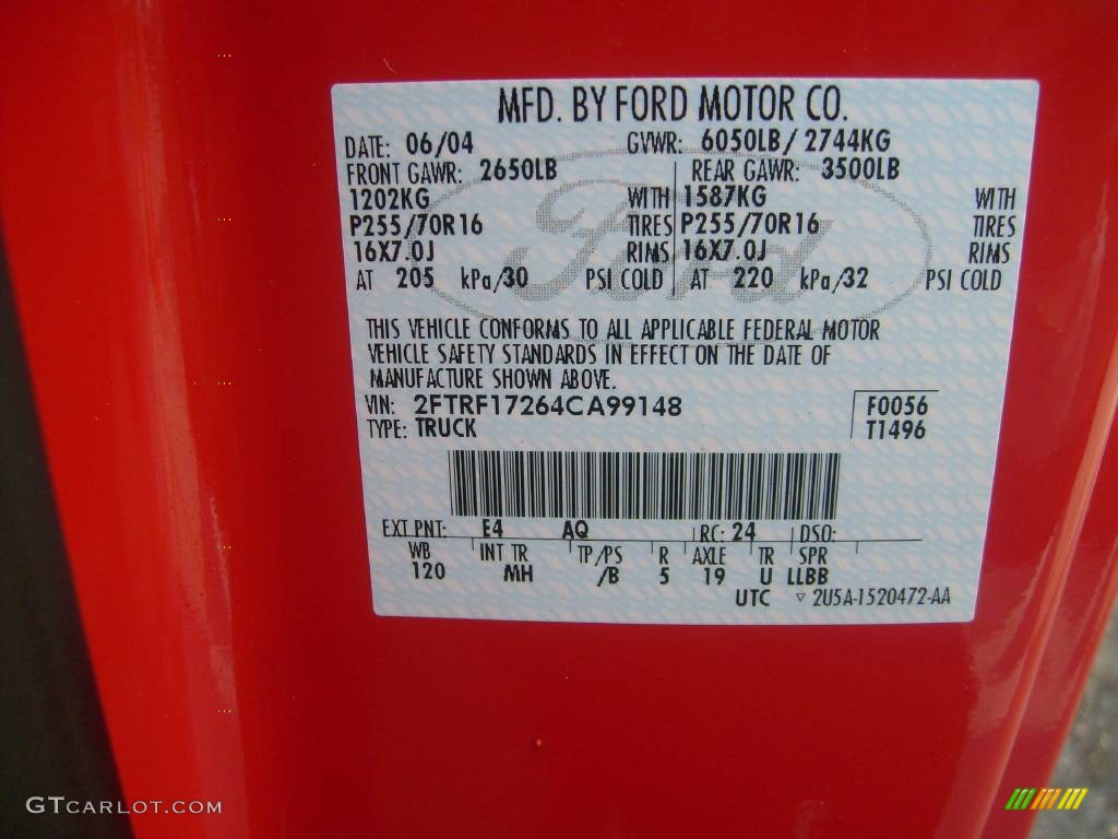 2004 F150 XL Heritage Regular Cab - Bright Red / Heritage Medium Parchment photo #14