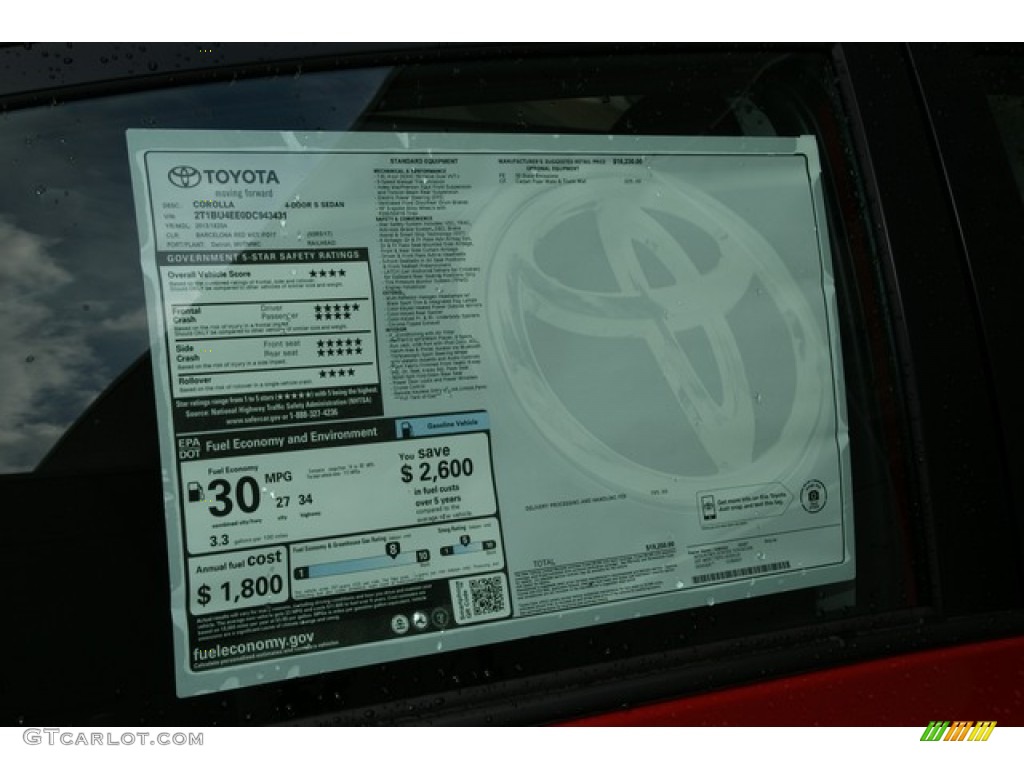 2013 Toyota Corolla S Window Sticker Photo #71473457