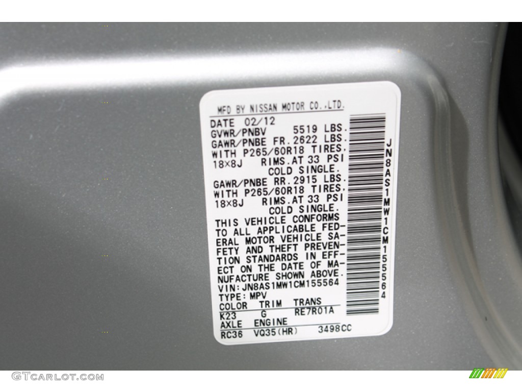 2012 FX 35 AWD - Liquid Platinum / Graphite photo #33