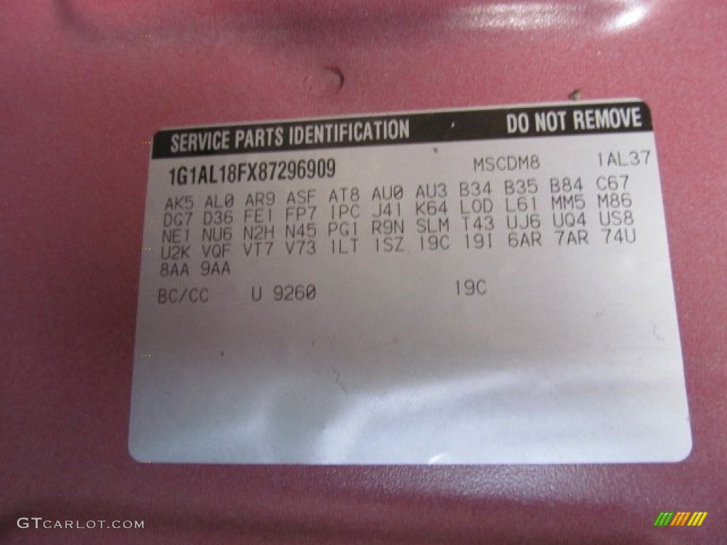 2008 Cobalt Color Code 9260 for Victory Red Photo #71477471