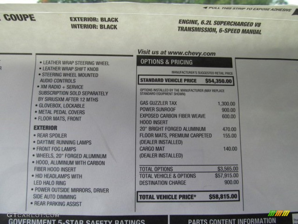 2013 Chevrolet Camaro ZL1 Window Sticker Photo #71480687