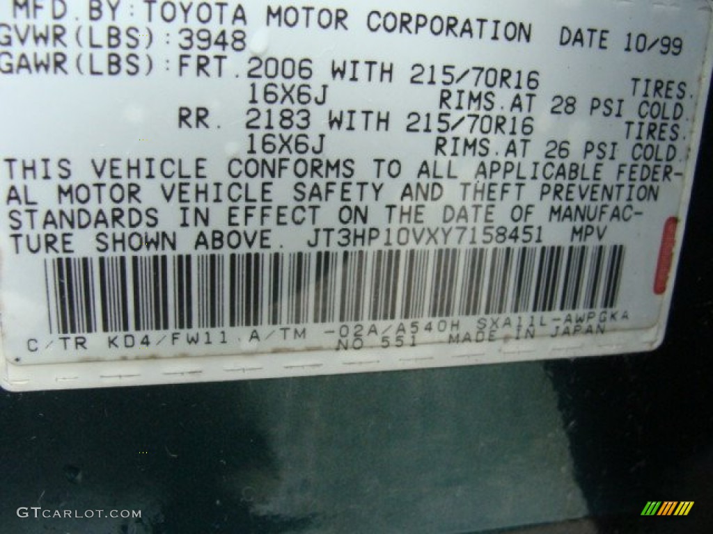 2000 RAV4 4WD - Deep Jewel Green / Gray photo #15