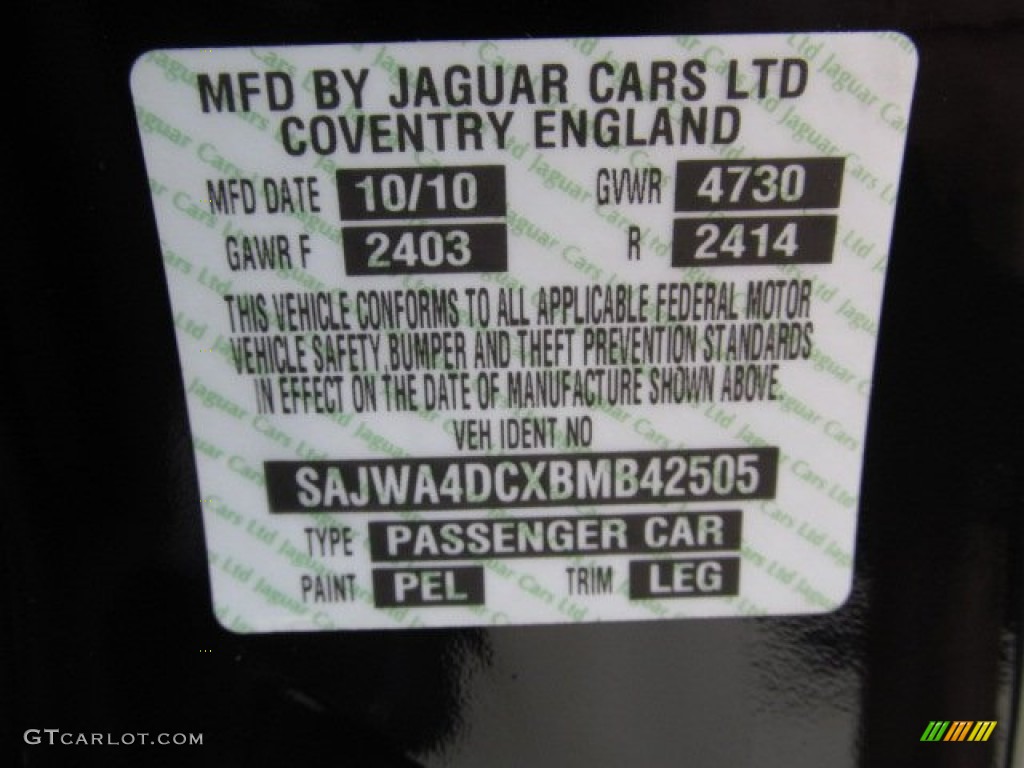 2011 Jaguar XK XKR Coupe Color Code Photos