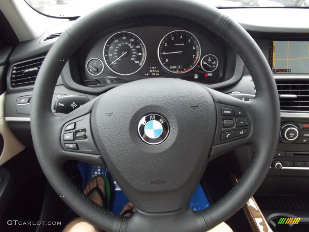 2013 BMW X3 xDrive 28i Oyster Steering Wheel Photo #71514293