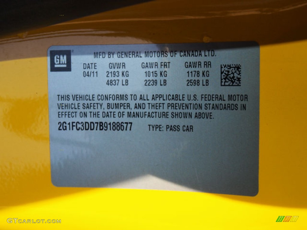 2011 Chevrolet Camaro LT/RS Convertible Info Tag Photos