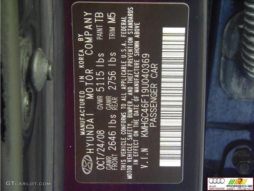 2009 Genesis Color Code TB for Sapphire Blue Pearl Photo #71516423