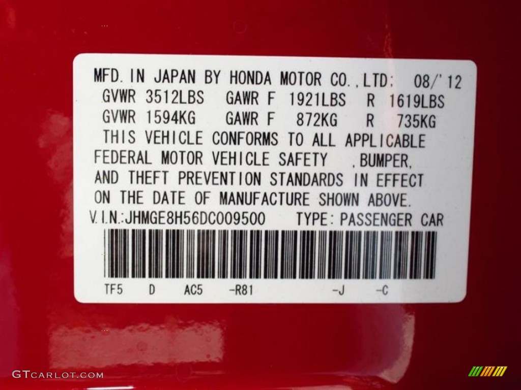 2013 Fit Color Code R81 for Milano Red Photo #71519018