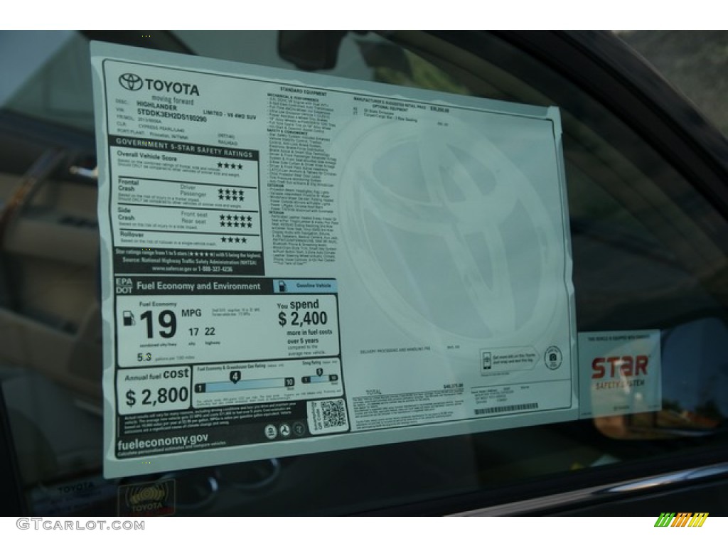 2013 Toyota Highlander Limited 4WD Window Sticker Photos