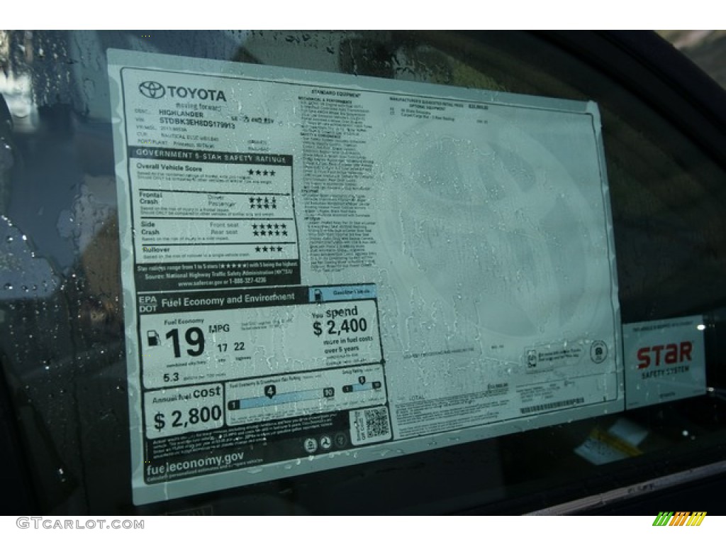 2013 Toyota Highlander SE 4WD Window Sticker Photos