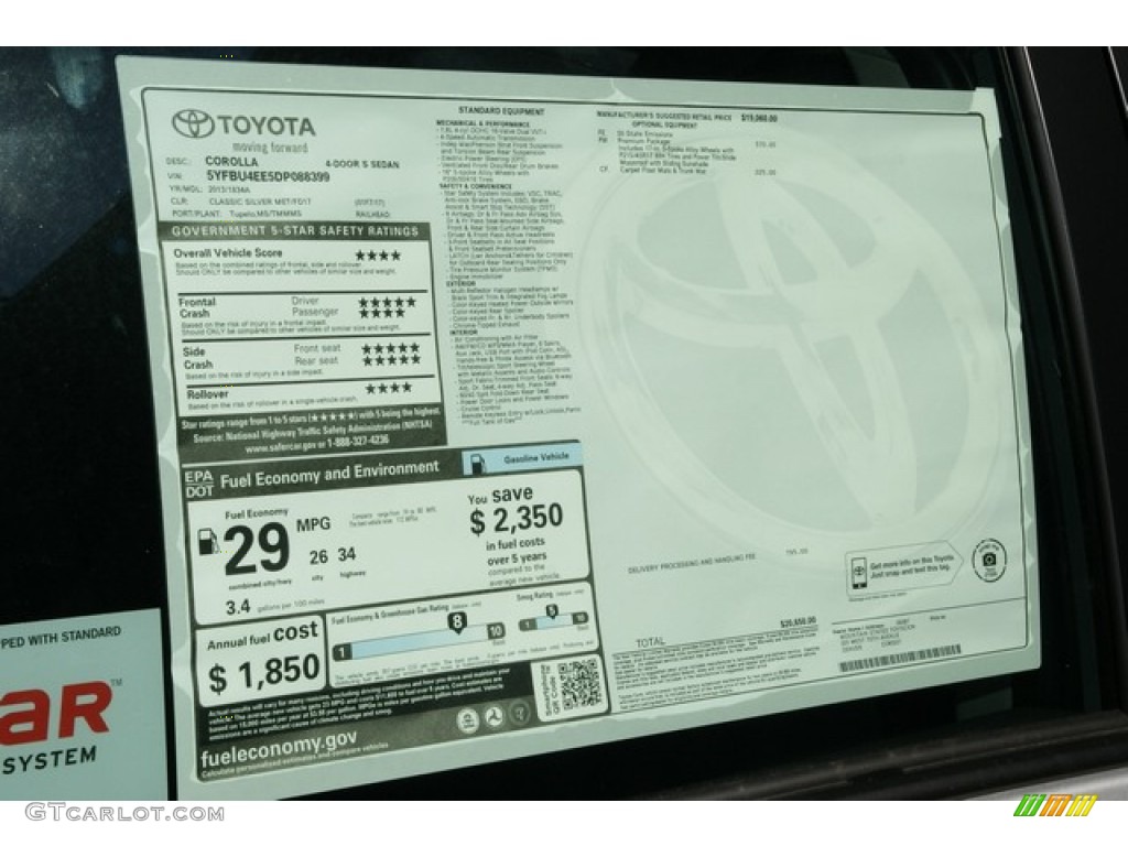 2013 Corolla S - Classic Silver Metallic / Dark Charcoal photo #10