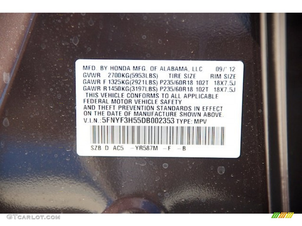2013 Pilot Color Code YR587M for Dark Amber Metallic Photo #71528503