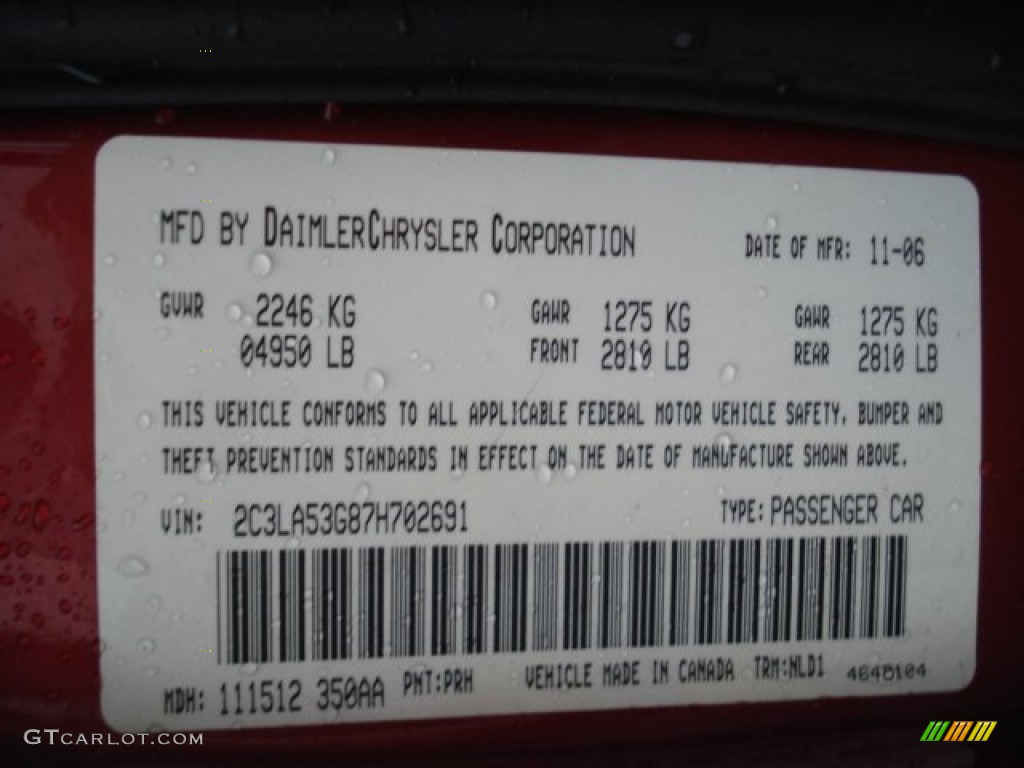 2007 Chrysler 300 Touring Color Code Photos