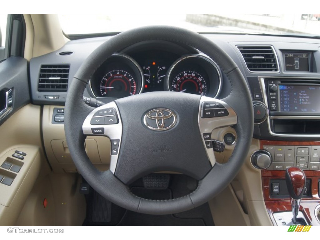 2013 Toyota Highlander Limited Sand Beige Steering Wheel Photo #71536822